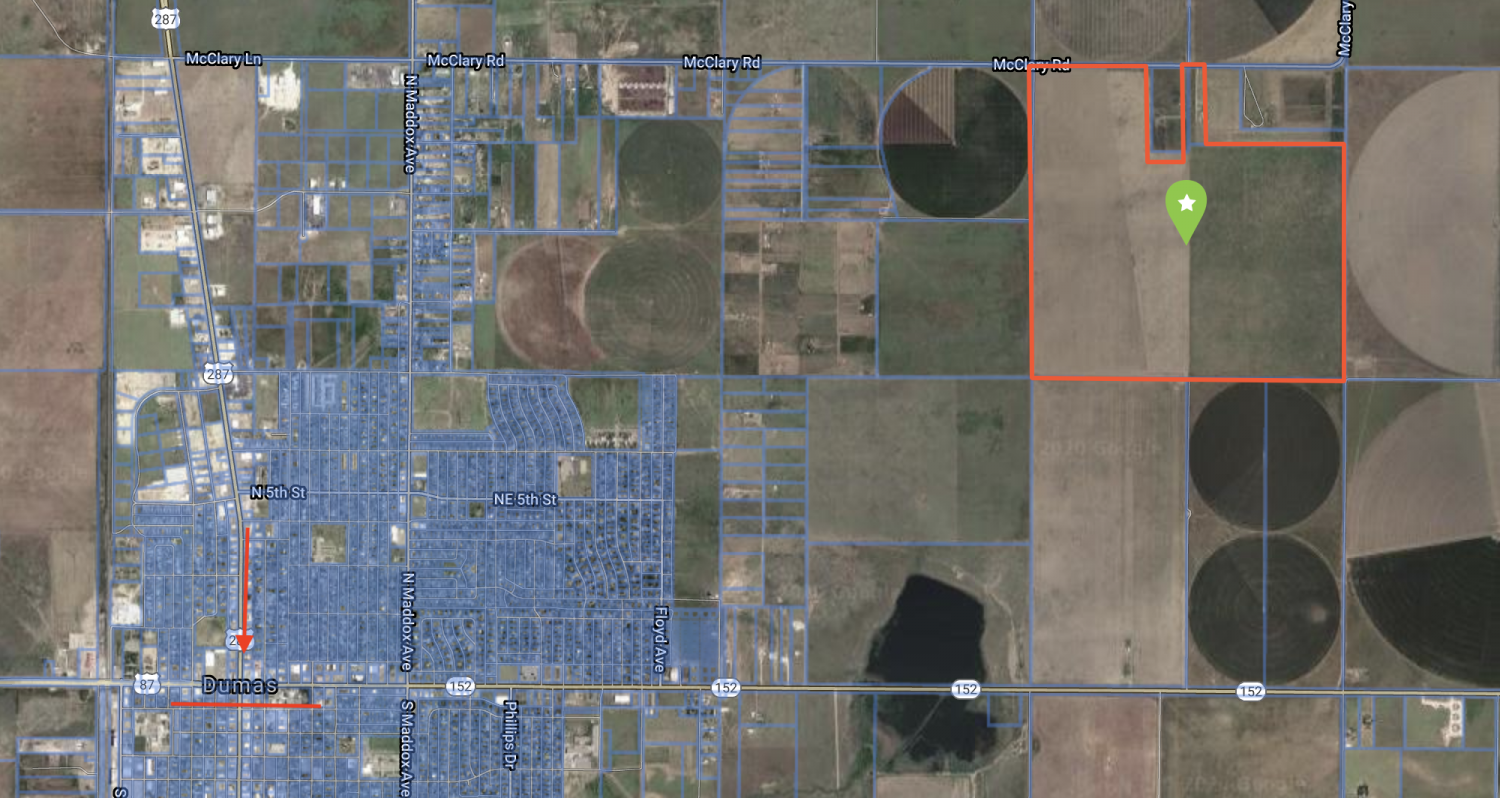 Dumas Dryland 544 acres satellite image