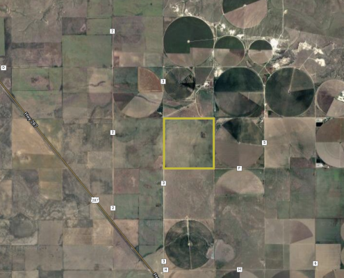 google satellite image of a plot of land outlined with a yellow border